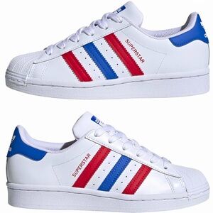 adidas ✨Original Superstar White Blue Scarlet✨ Unisex ✨ Size 10 Kids